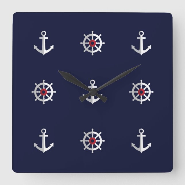 Horloge Carrée Red White And Blue Anchor Pattern (Recto)