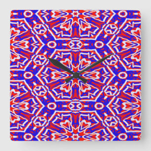 Horloge Carrée Red, White and Blue Geometrics