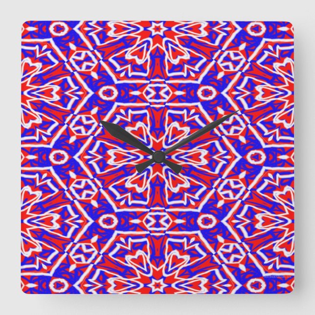 Horloge Carrée Red, White and Blue Geometrics (Recto)