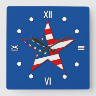 Horloge Carrée Red White & Blue Patriotic Star Wall Clock