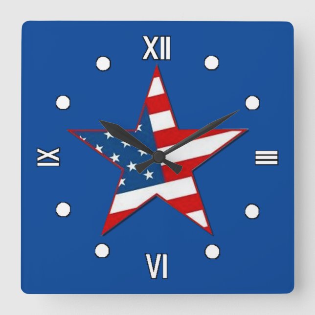 Horloge Carrée Red White & Blue Patriotic Star Wall Clock (Recto)