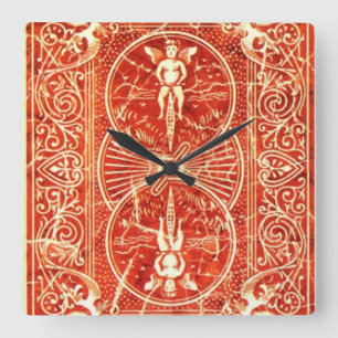 HORLOGE CARRÉE RED WHITE FLORAL SWIRLS