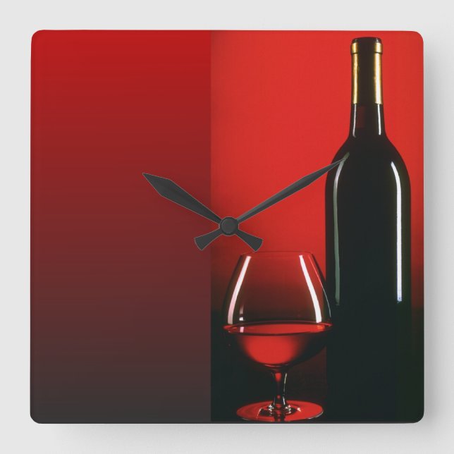 Horloge Carrée Red Wine Bottle and Glass Wall Clock (Recto)