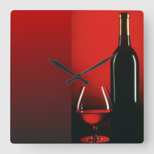 Horloge Carrée Red Wine Bottle and Glass Wall Clock