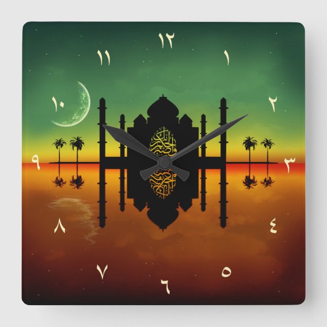 Horloge Carrée Réflexion de nuit de 1001 Orientaux (Recto)
