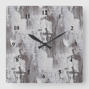 Horloge Carrée Regard affligé de grain blanchi par Maui en bois