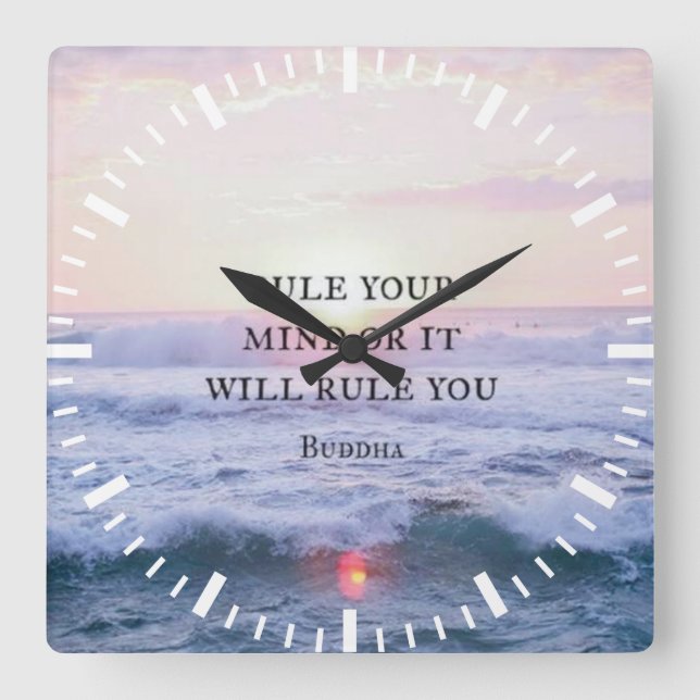 Horloge Carrée "Réglez Votre Esprit Ou Il Vous Réglera" - Bouddha (Recto)