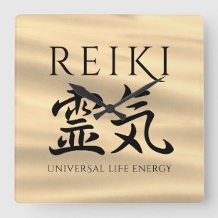 Horloge Carrée Reiki 霊 気 Japonais Calligraphic Life Energy