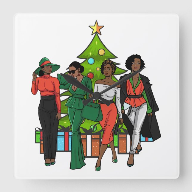 Horloge Carrée Reine de Noël Melanin Sista Black Girl Magique Amu (Recto)