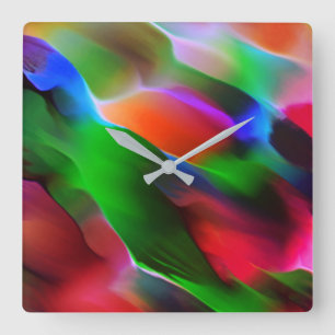 Horloge Carrée relief et profondeur vert foncé et rouge