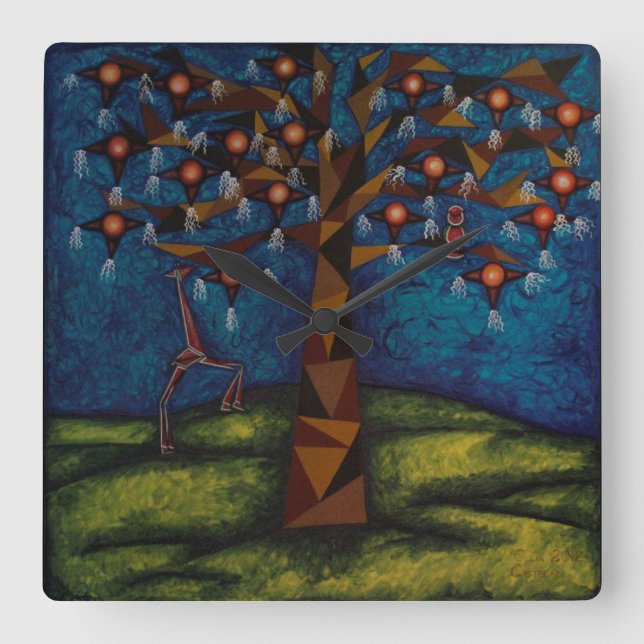 Horloge Carrée Reloj Árbol de la fiesta eterna (Recto)