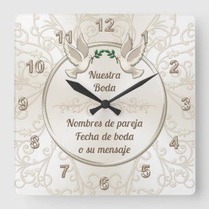 Horloge Carrée Reloj de boda, personalizado en español