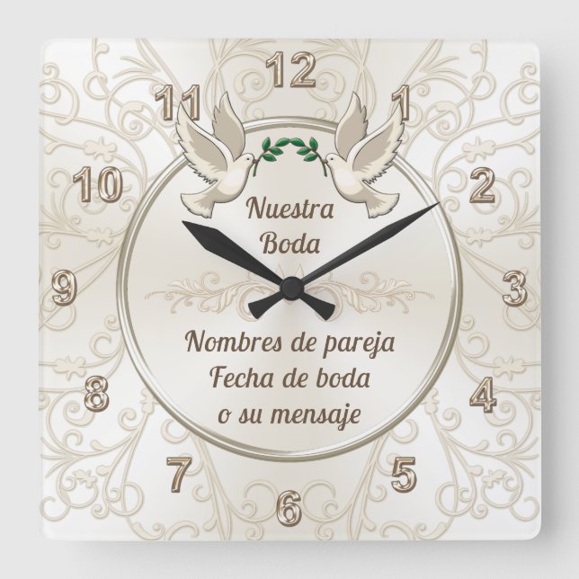 Horloge Carrée Reloj de boda, personalizado en español (Recto)