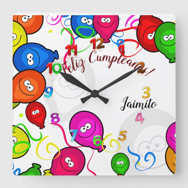 Horloge Carrée Reloj de Pared con Feliz Cumpleaños personalizado (Recto)