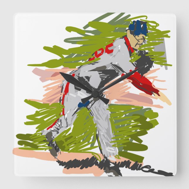 Horloge Carrée Reloj de Pared Pitcher Lanzando la Pelota (Recto)