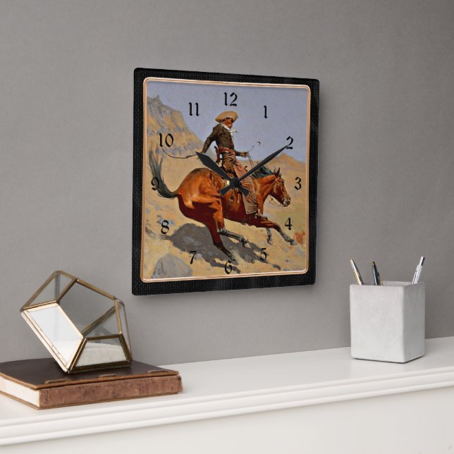 Horloge Carrée Remington : Le Cowboy, (Bureau)