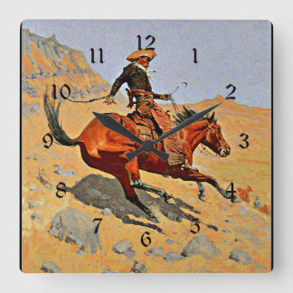 Horloge Carrée Remington : Le Cowboy, l'art des cow-boys américai