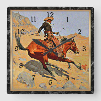 Horloge Carrée Remington : Le Cowboy, le cow-boy américain