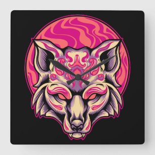 Horloge Carrée Renard Kitsune  