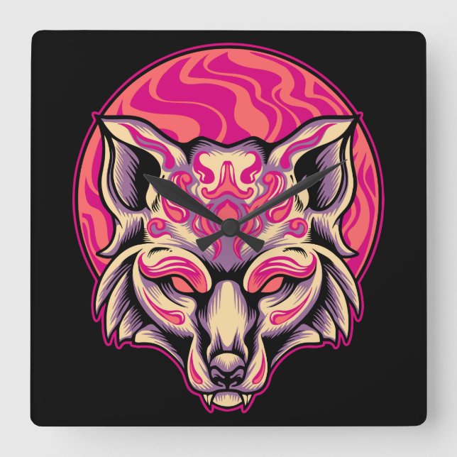 Horloge Carrée Renard Kitsune   (Recto)