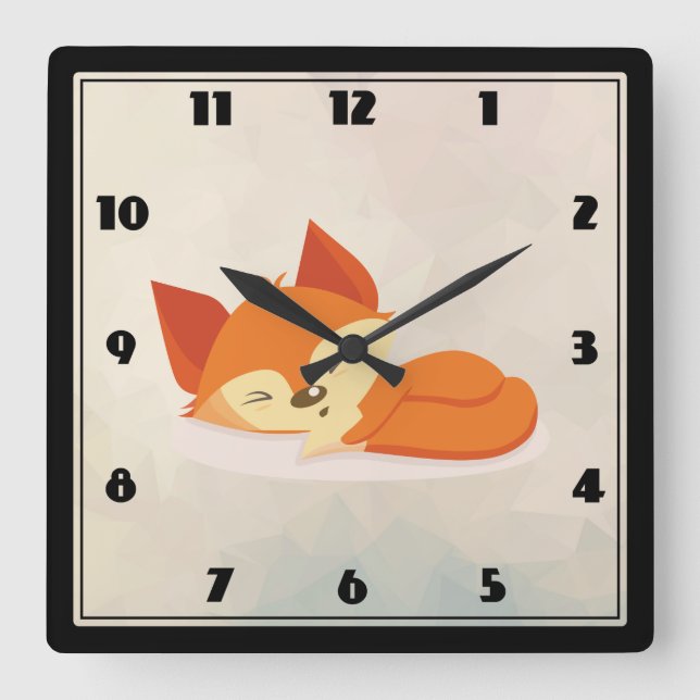 Horloge Carrée Renard orange dormant mignon avec couronne Feuille (Recto)