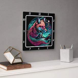 Horloge Carrée Renard silencieux au-dessus des sommets