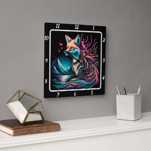 Horloge Carrée Renard solitaire dans les Highlands