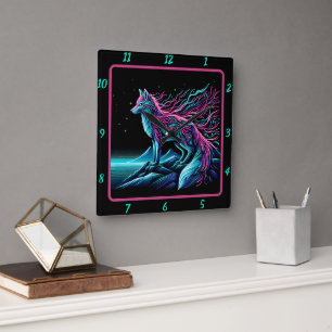 Horloge Carrée Renard Surveillant Les Montagnes