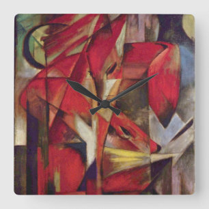 Horloge Carrée Renards par Franz Marc, Art Cubisme Abstrait Vinta