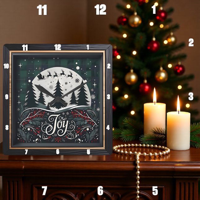 Horloge Carrée Rennes de joie Pins de Noël (Créateur téléchargé)