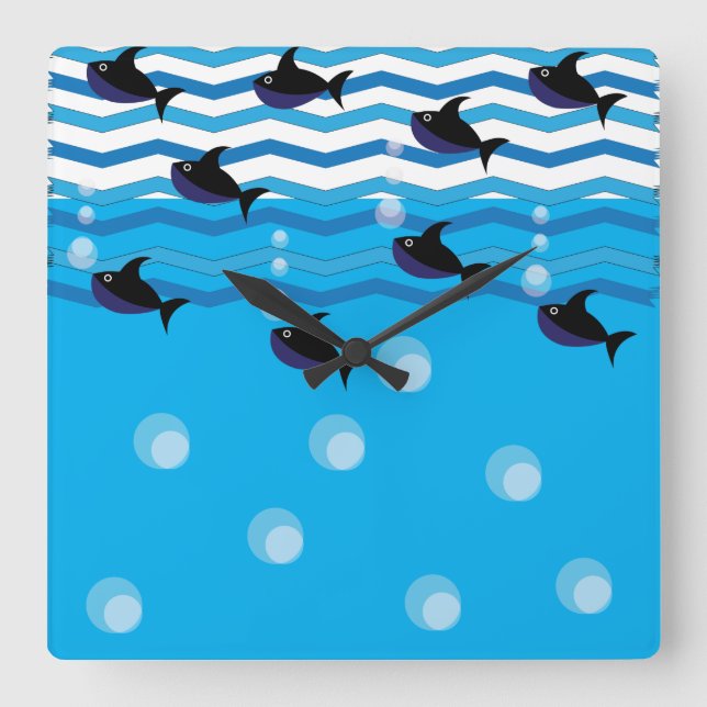 Horloge Carrée Requins Blue Ocean Fish Kids (Recto)