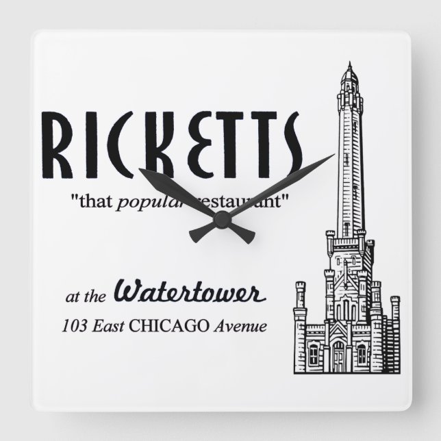 Horloge Carrée Restaurant Ricketts, Chicago, Illinois (Recto)