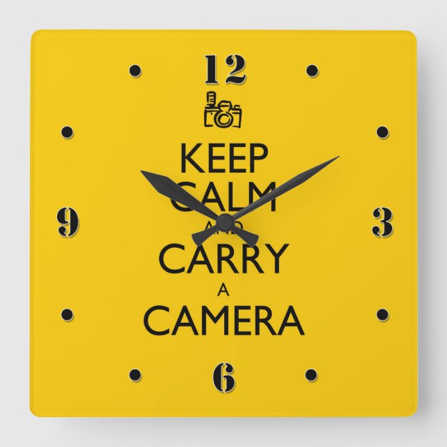 Horloge Carrée Restez calme et portez une caméra (Recto)