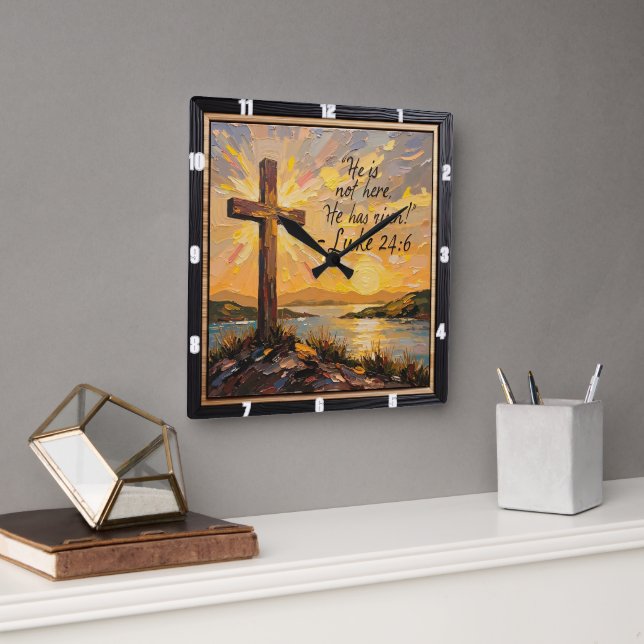 Horloge Carrée Resurrection's Light: Luke 24:6 (Bureau)