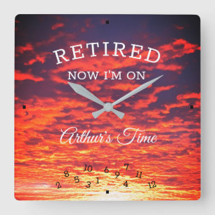 Horloge Carrée Retraité Maintenant Sur Votre Temps Orange Sunrise
