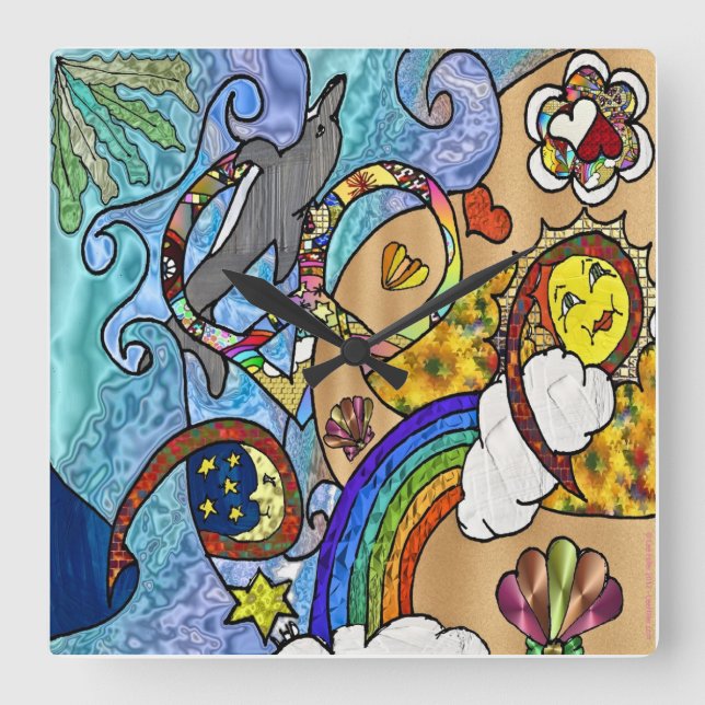 Horloge Carrée Rétro 60 s Psychedelic At the Beach Clock (Recto)