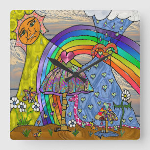 Horloge Carrée Rétro 60s Psychedelic Magic Champignons cadenas