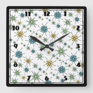Horloge Carrée Rétro âge d'espace de hippie Starburst atomique