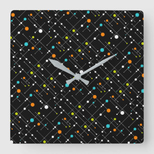 Horloge Carrée Rétro âge d'espace de noir de hippie atomique