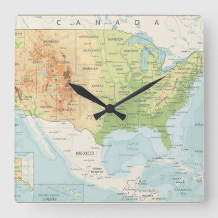Horloge Carrée Rétro carte couleur du monde