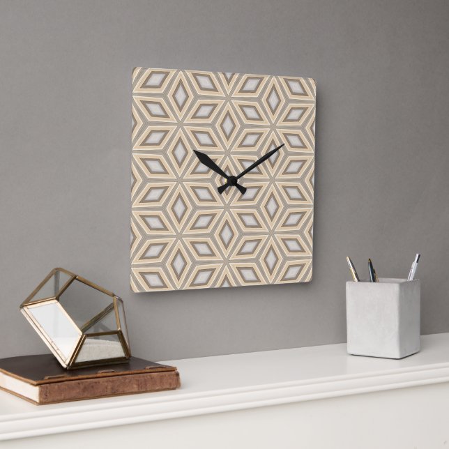 Horloge Carrée Retro Chic Gris Beige Taupe Brown Mandala Motif (Bureau)