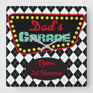 Horloge Carrée Retro Dad's Garage Wall Clock Father's Day Gift