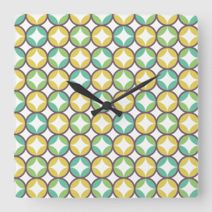 Horloge Carrée Retro Diamond dans Circle Pattern Blue Green Gold