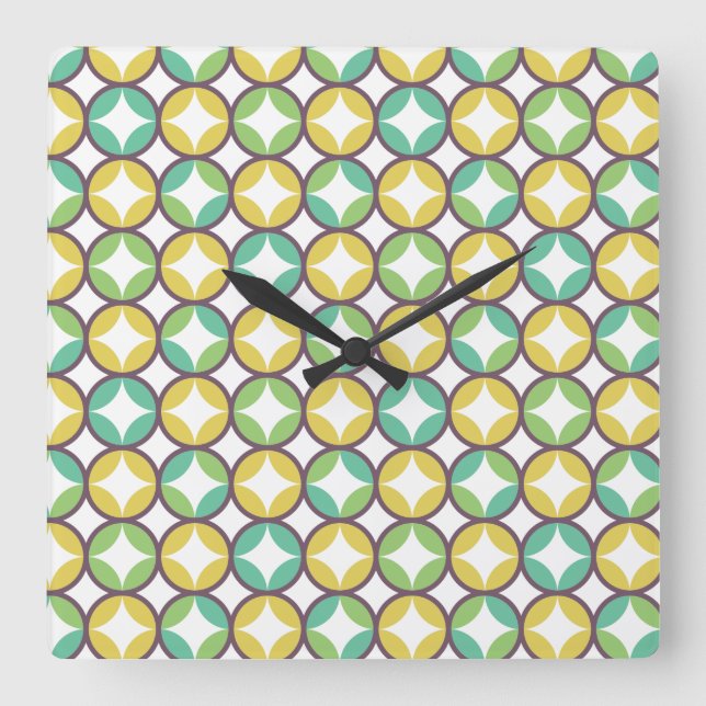 Horloge Carrée Retro Diamond dans Circle Pattern Blue Green Gold (Recto)