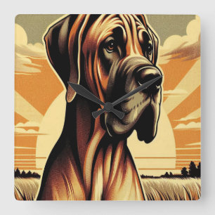 Horloge Carrée Retro Fawn Great Dane Jaune Brown Black Artework