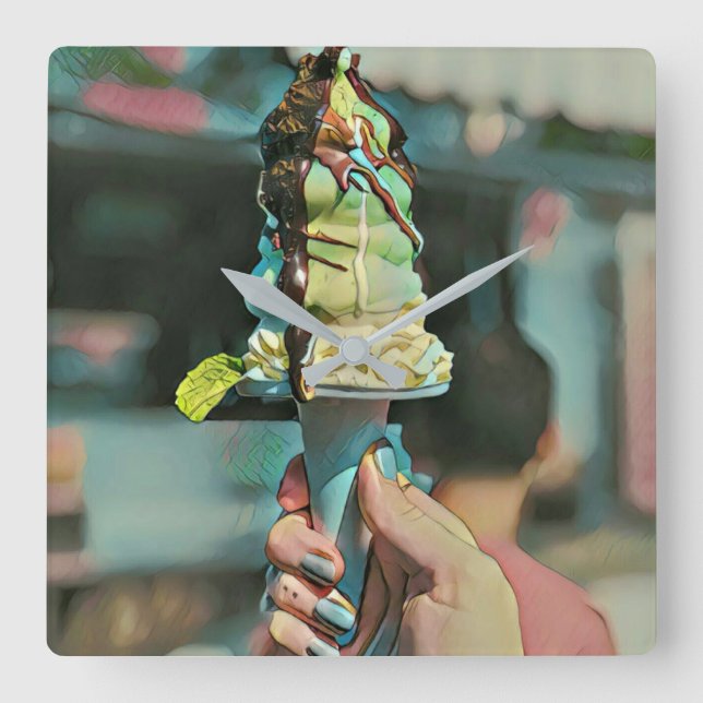 Horloge Carrée Retro ice cream popsicle (Recto)