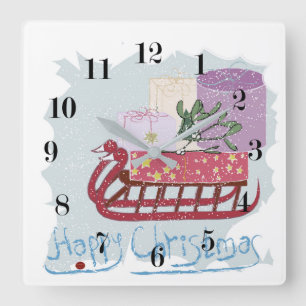 Horloge Carrée Retro. Joyeux Noël!