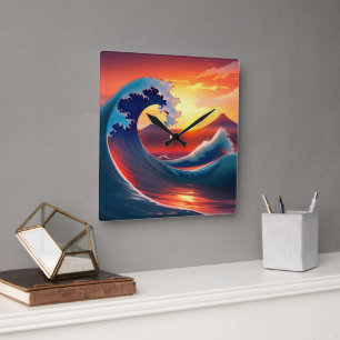 Horloge Carrée Rétro La Grande Vague au large