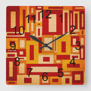 Horloge Carrée Retro Mid Century Modern Geometrics Wall Clock