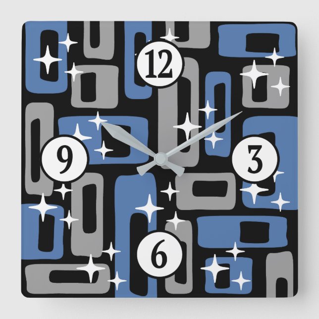 Horloge Carrée Retro Mid-Century Moderne Abstrait (Recto)